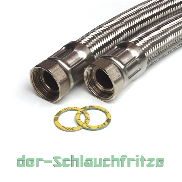 Panzerschlauch DN32, VA Geflecht, bds.1 1/4"ÜM, Seele EPDM, PN6, -20 bis 90°C