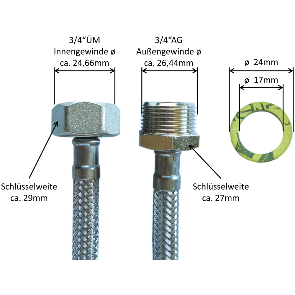 SFX® Panzerschlauch 5m Flexschlauch 3/4 Zoll ÜM x 3/4 Zoll ÜM 90°Bogen DN8  Waschmaschinen Geschirrspüler Spülmaschinen Schlauch Verlängerung Zulauf :  : Elektro-Großgeräte