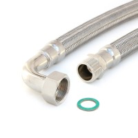 Panzerschlauch 3/4"AG x 3/4"ÜM mit Bogen und Trinkwasserzulassung, Flexschlauch für z.B. Pumpen