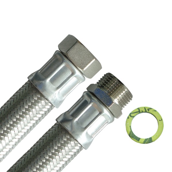 Panzerschlauch DN25, Umflechtung VA, Aluhülse, Seele EPDM, 1"ÜM x 1"AG, PN10, -20 bis 90°C,