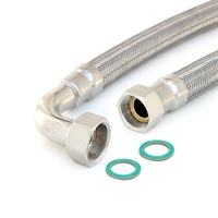 Panzerschlauch DN19 für Trinkwasser, 3/4"ÜM x 3/4"ÜM Bogen, Seele HDPE, -15°C - 70°C PN10